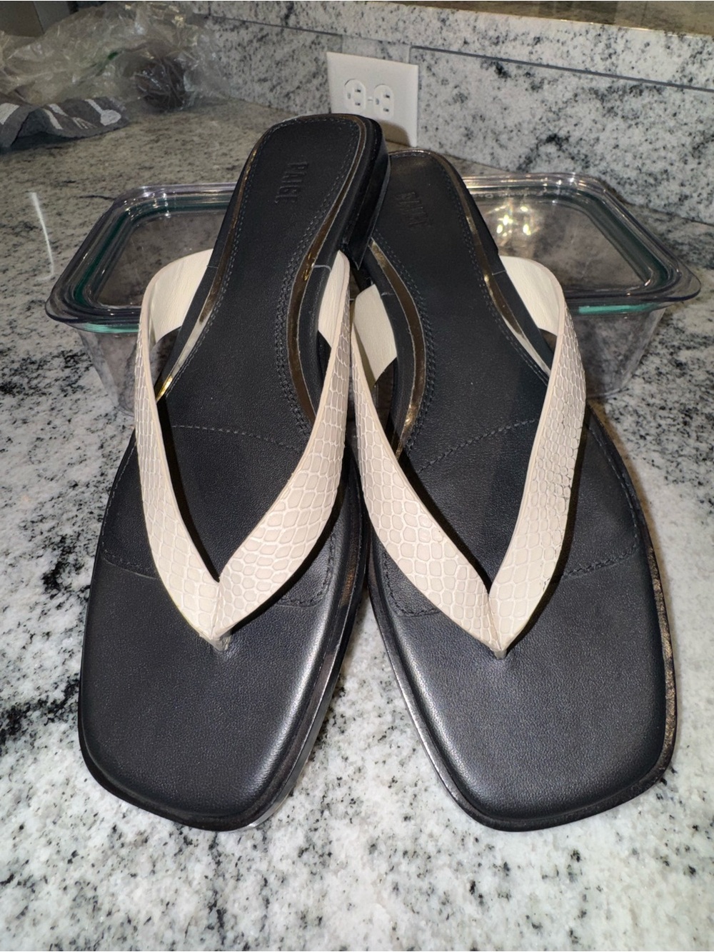 PAIGE Black Sandal with Cream Straps
